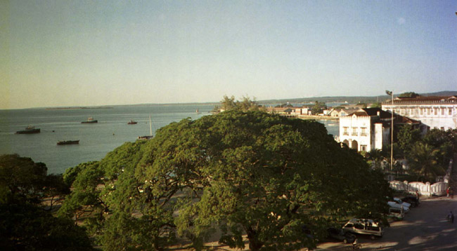 On the balcony of the museum, looking out towards the harbor