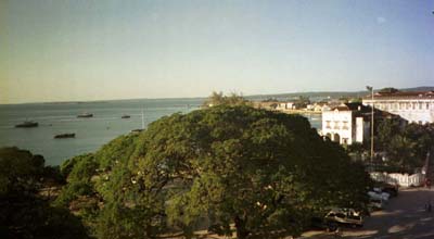 On the balcony of the museum, looking out towards the harbor